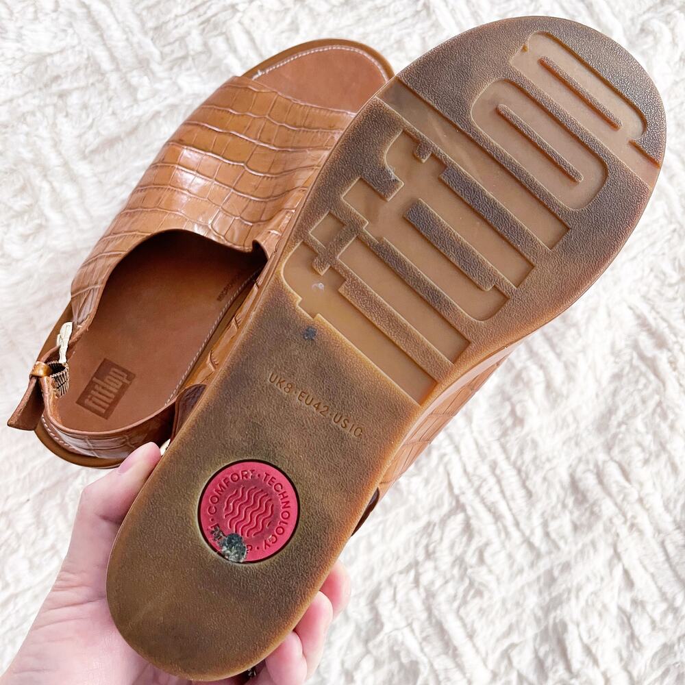 FitFlop Eloise Croc Embossed Leather Wedge Sandals in Light Tan - Picture 8 of 9